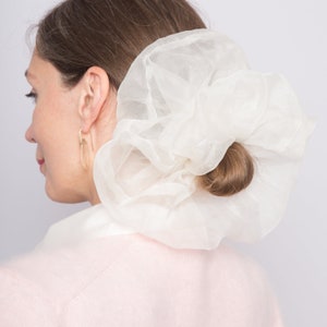 Bridal White Silk Scrunchie Silk Organza Scrunchie 100% Silk Scrunchie Hair Accessories Large  XXL Scrunchie Spring Summer Wedding Scrunchie