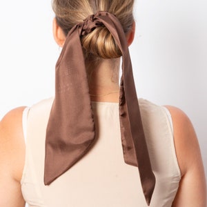 Brown Bow Scrunchie Silk Scrunchie Elegant Silk Scarf Scrunchie Small Scrunchie Messy Bun Scrunchie Fall Scrunchie Christmas Gift for Her