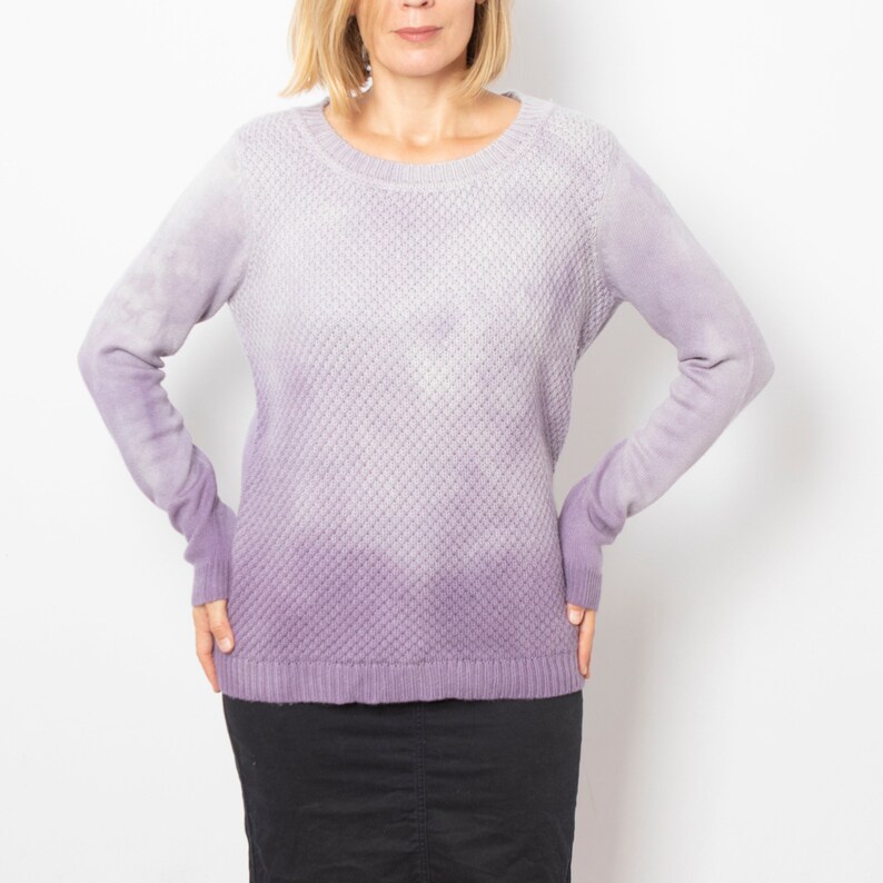 Hand Dyed Upcycled Lavender Sweater Upcycled Wool Sweater Soft Cashmere Sweater Wool Jumper Will fit M L sizes Mom Gift image 1