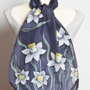 Daffodil Hand Painted Grey Ombre Floral Silk Spring Scarf Mom Gift 53X14 image 4