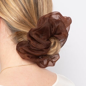 Brown Silk Organza Scrunchie Silk Scrunchie 100% Silk Scrunchie Hand Dyed Neutral Spring Scrunchie Hair Accessories Scrunchie Gift for Her image 3