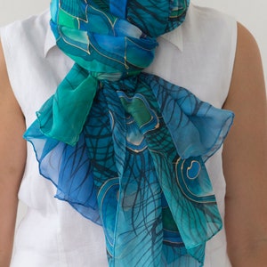 Peacock Scarf Hand Painted Silk Scarf Peacock Wing Scarf Chiffon Scarf Large Scarf Sarong Peacock Wedding Silk Shawl Pure Silk Scarf 70X35 image 8