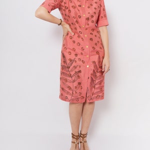 Leopard Print Dress Silk Button Down Dress Hand Painted Coral Silk Dress Palm Leaf Print Floral Print Shirt Dress Dupioni Silk Dress Size M image 6