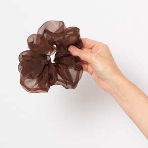 Brown Silk Organza Scrunchie Silk Scrunchie 100% Silk Scrunchie Hand Dyed Neutral Spring Scrunchie Hair Accessories Scrunchie Gift for Her image 5