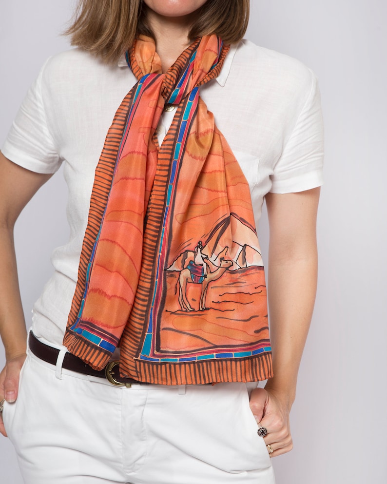 Egypt Hand Painted Silk Scarf Ancient Egypt Travel Scarf Etsy