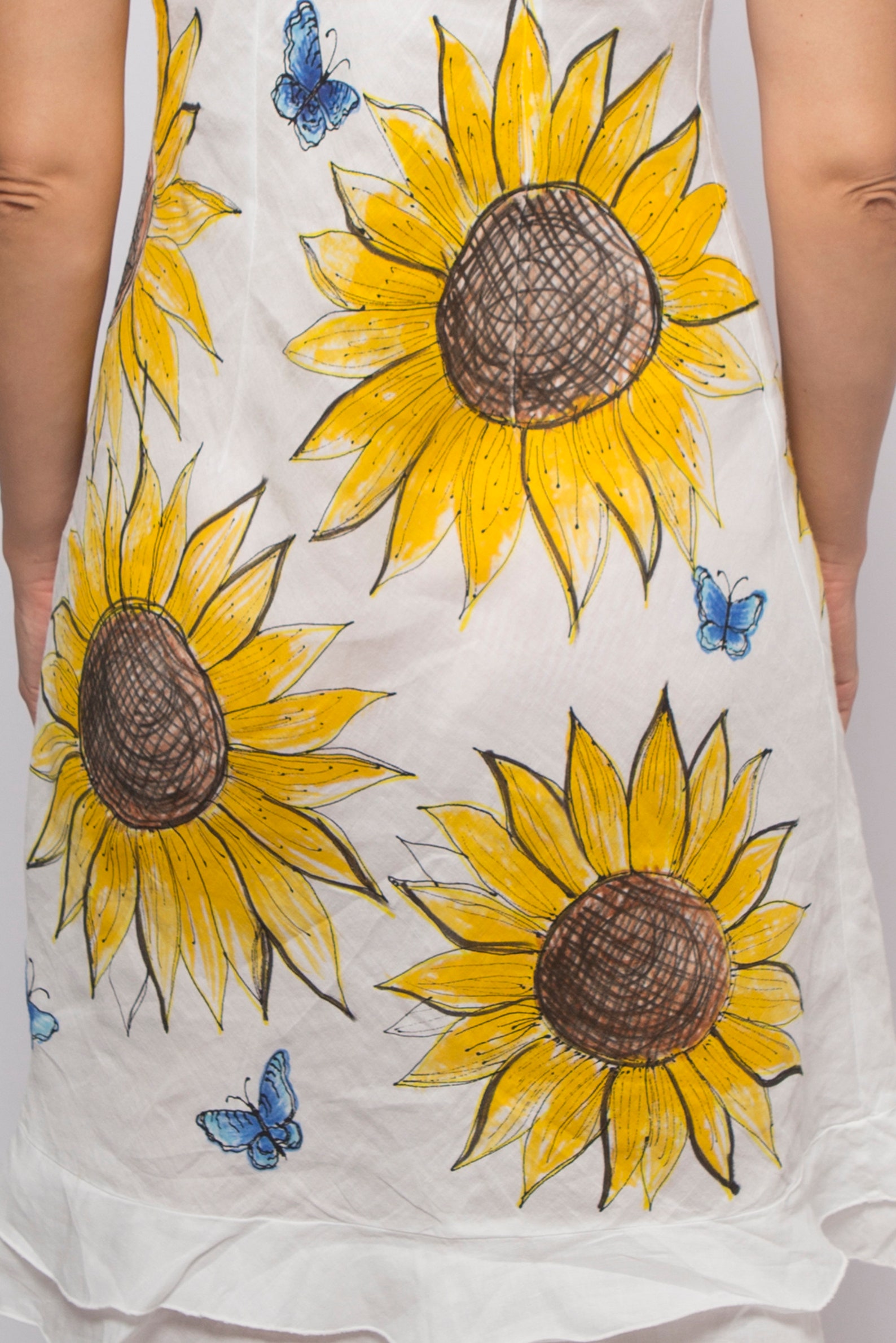 Sunflower Dress Upcycled Dress Hand Painted Dress White Linen Etsy