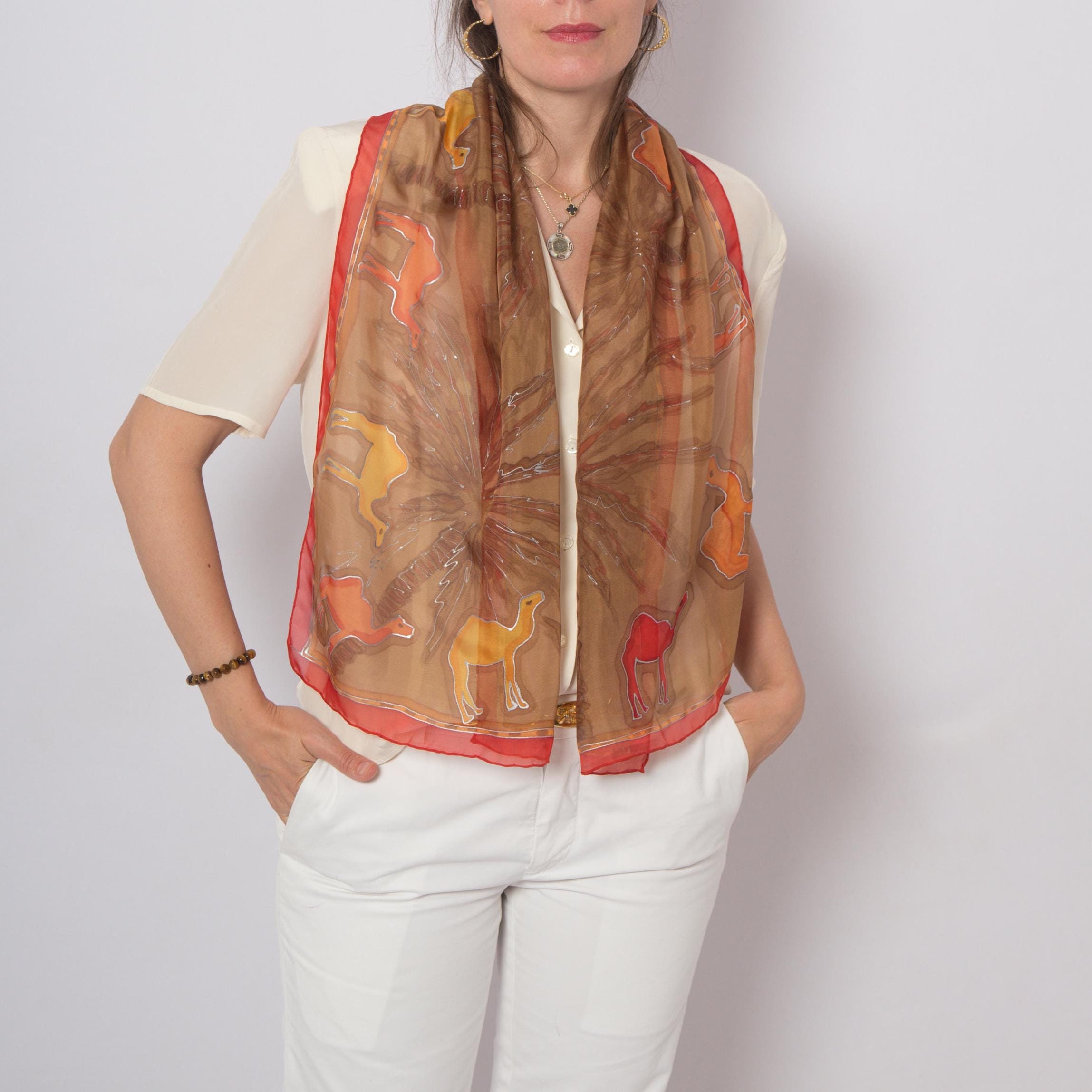 Camel Print Hand Painted Silk Scarf Silk Chiffon Camel Scarf