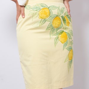 Lemon Print Hand Painted Skirt Floral Yellow High Waist Pencil Skirt Amalfi Italian Summer Holidays Lemon Italian Style Amalfi Coast Size M image 5