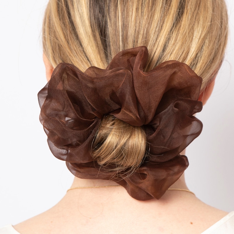 Brown Silk Organza Scrunchie Silk Scrunchie 100% Silk Scrunchie Hand Dyed Neutral Spring Scrunchie Hair Accessories Scrunchie Gift for Her image 1