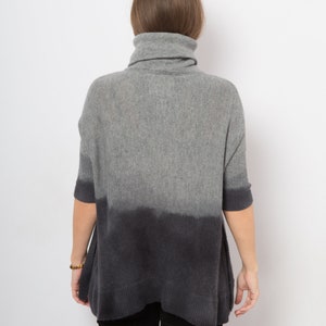 Grey Wool Sweater Short Sleeve Wool Sweater Hand Dyed Ombre Sweater Upcycled Sweater Dark Grey Sweater Turtleneck Wool Jumper Will fit S M image 8