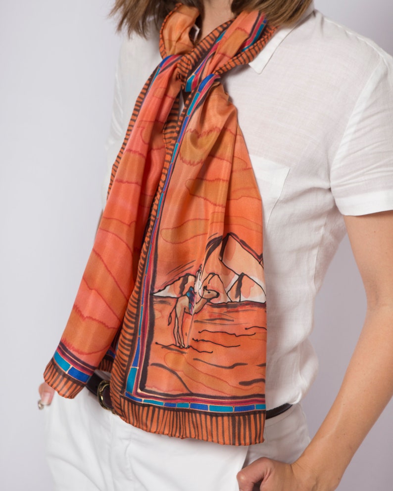Egypt Hand Painted Silk Scarf Ancient Egypt Travel Scarf Etsy