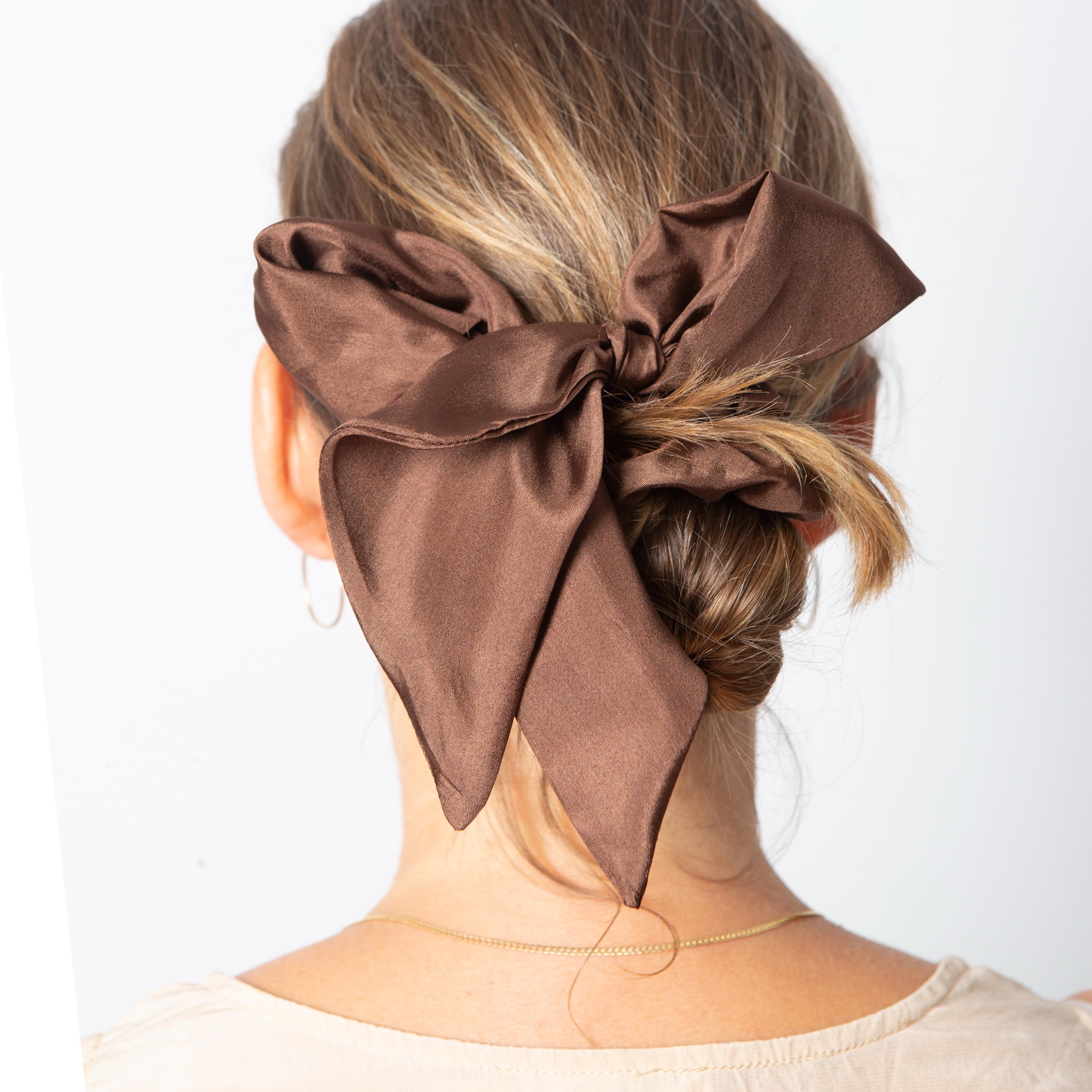 Brown Fashion Monogram Silk Scrunchie with Blue Ribbon Amazon.com : Blue Silk Scrunchies and Hair Bow - Satin Hair  main image 3