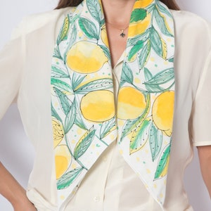 Lemon Print Hand Painted Silk Scarf Floral Square Scarf White Silk Scarf Italy Lemon Scarf Cotton Scarf Square Silk Scarf Birthday Gift33X33 image 4