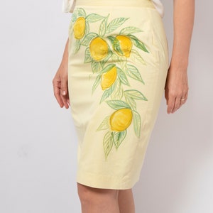 Lemon Print Hand Painted Skirt Floral Yellow High Waist Pencil Skirt Amalfi Italian Summer Holidays Lemon Italian Style Amalfi Coast Size M image 4