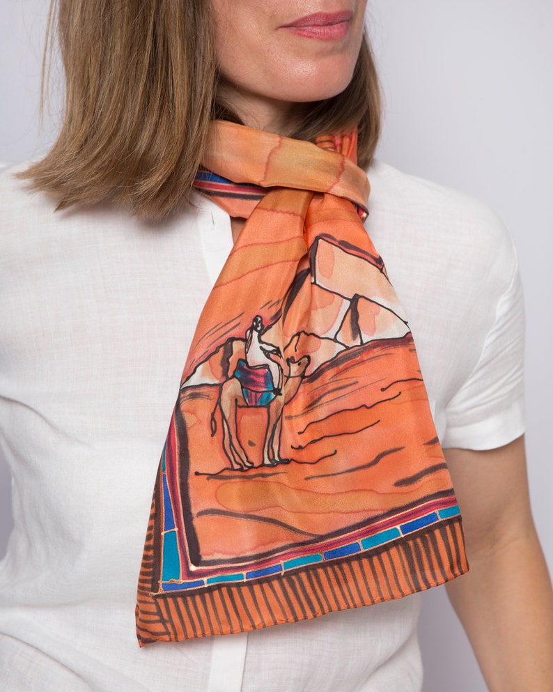 Egypt Hand Painted Silk Scarf Ancient Egypt Travel Scarf Etsy