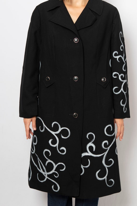 Phoenix Bird Hand Painted Coat Fall Coat Black Long Wool