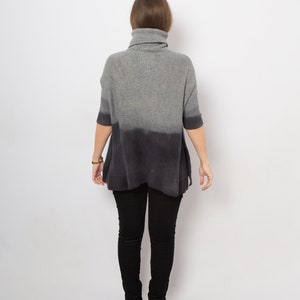 Grey Wool Sweater Short Sleeve Wool Sweater Hand Dyed Ombre Sweater Upcycled Sweater Dark Grey Sweater Turtleneck Wool Jumper Will fit S M image 7