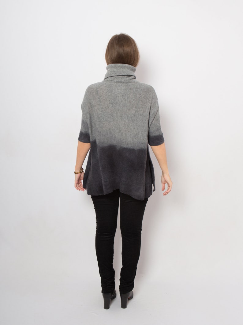 Grey Wool Sweater Short Sleeve Wool Sweater Hand Dyed Ombre Sweater Upcycled Sweater Dark Grey Sweater Turtleneck Wool Jumper Will fit S M image 7