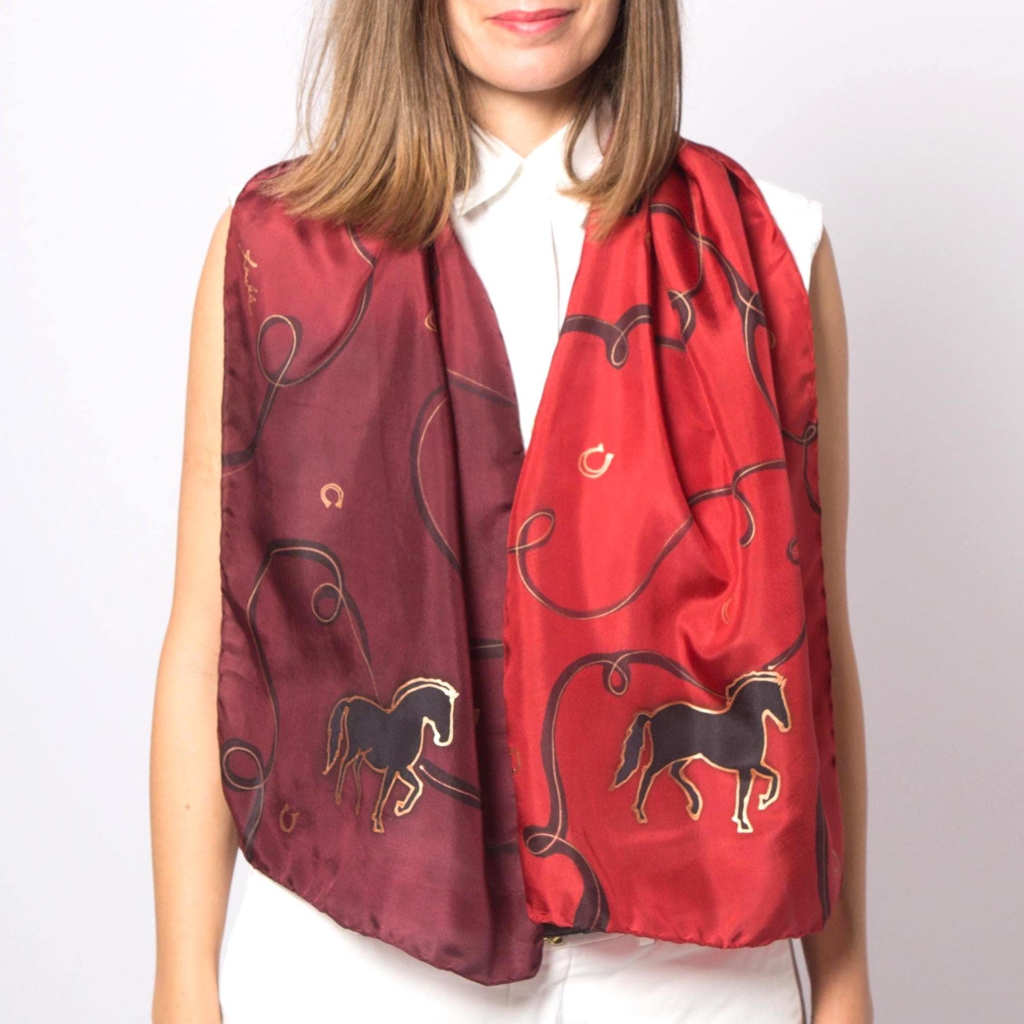 [新品未開封]DAIRIKU Horse Silk Scarf Shirt 2026 Fire Horse Year Hand Painted Red Silk Scarf Horse Lover Gift