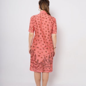 Leopard Print Dress Silk Button Down Dress Hand Painted Coral Silk Dress Palm Leaf Print Floral Print Shirt Dress Dupioni Silk Dress Size M image 4