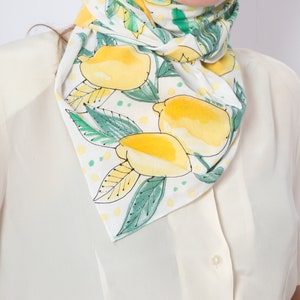 Lemon Print Hand Painted Silk Scarf Floral Square Scarf White Silk Scarf Italy Lemon Scarf Cotton Scarf Square Silk Scarf Birthday Gift33X33 image 9