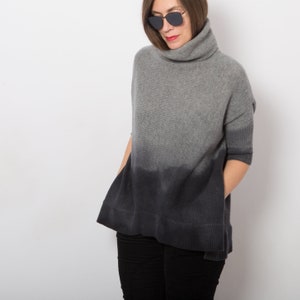 Grey Wool Sweater Short Sleeve Wool Sweater Hand Dyed Ombre Sweater Upcycled Sweater Dark Grey Sweater Turtleneck Wool Jumper Will fit S M image 10