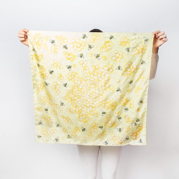 Hand Painted Silk Square Scarf Honey Bee Honey Com Gift Bee Gift