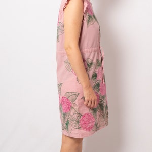Hydrangea Dress Summer Linen Dress Pink Pull On Linen Dress Hand Painted Short Sleeve Linen Sundress Dress Will fit S M Sizes image 8