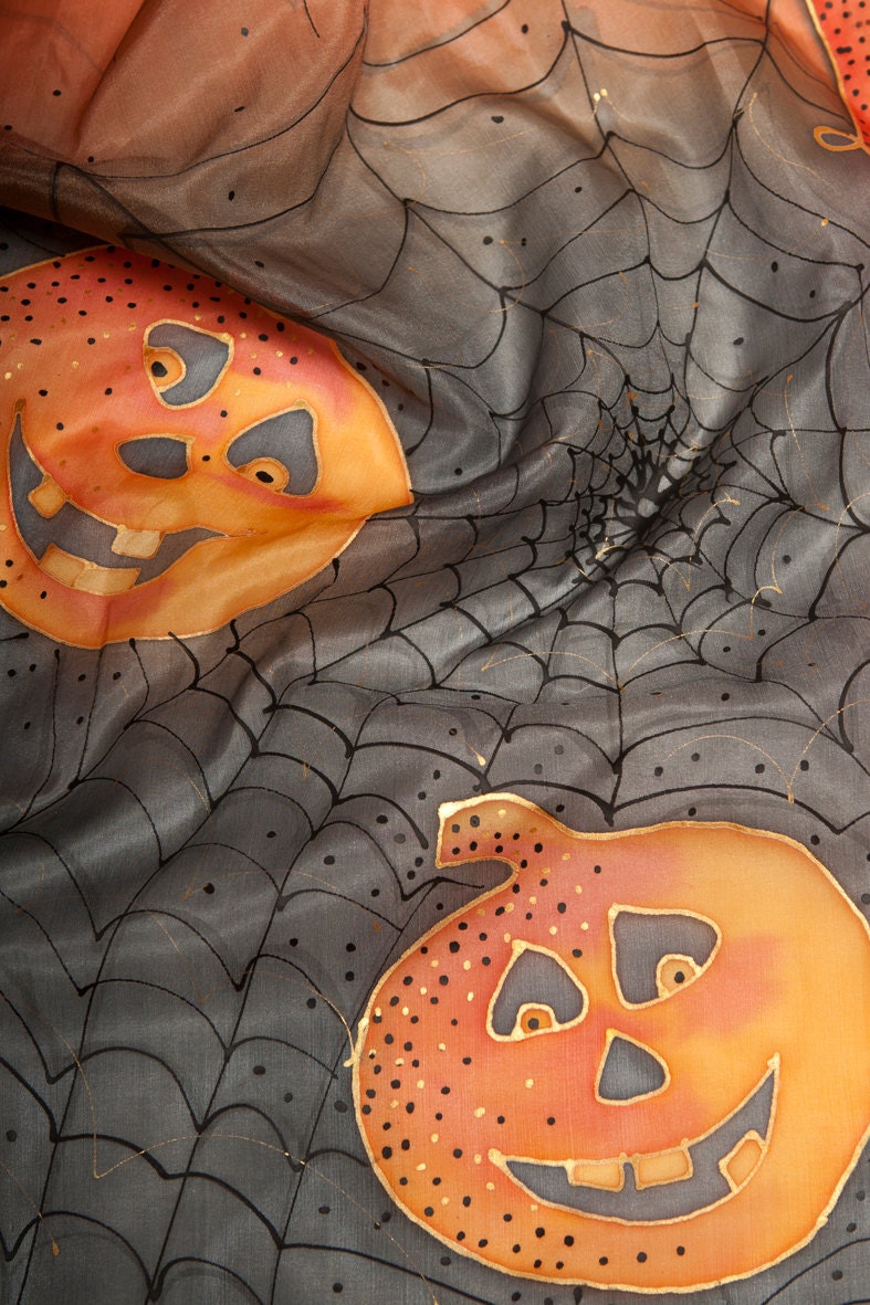 Foulard Halloween Femme – Motif Citrouille, 100 Cm, Polyvalent Pour Sac, Bandeau Ou Bracelet