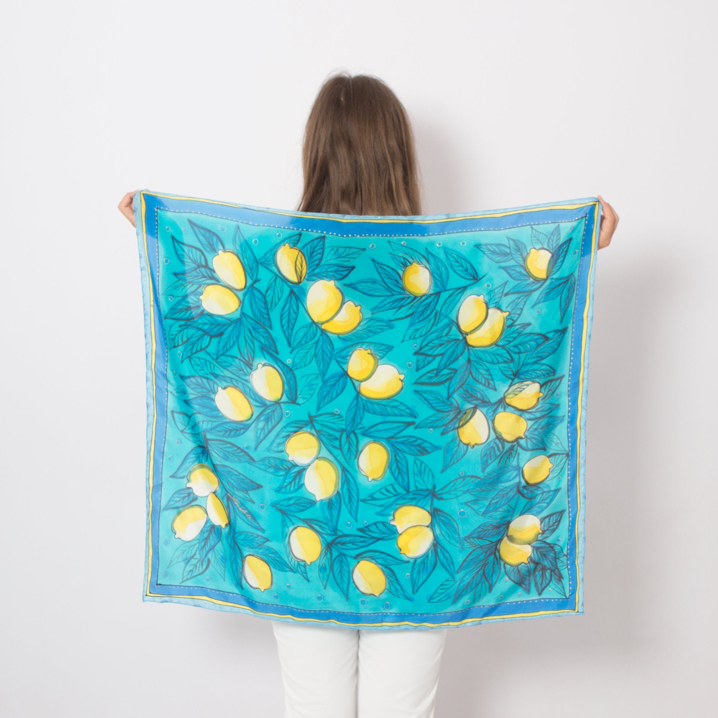 小物 Hand Printed Silk Scarf - blue Amazon.com: Designer Square Silk Scarf Hand Painted and