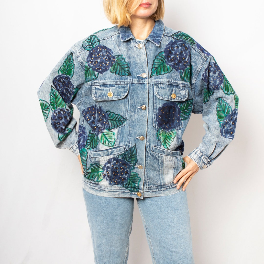 Hydrangea Patterned Jacket Hydrangea Print Oversized Hand Painted Floral Denim Jacket M L Gift - Etsy