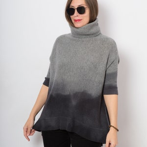 Grey Wool Sweater Short Sleeve Wool Sweater Hand Dyed Ombre Sweater Upcycled Sweater Dark Grey Sweater Turtleneck Wool Jumper Will fit S M image 5
