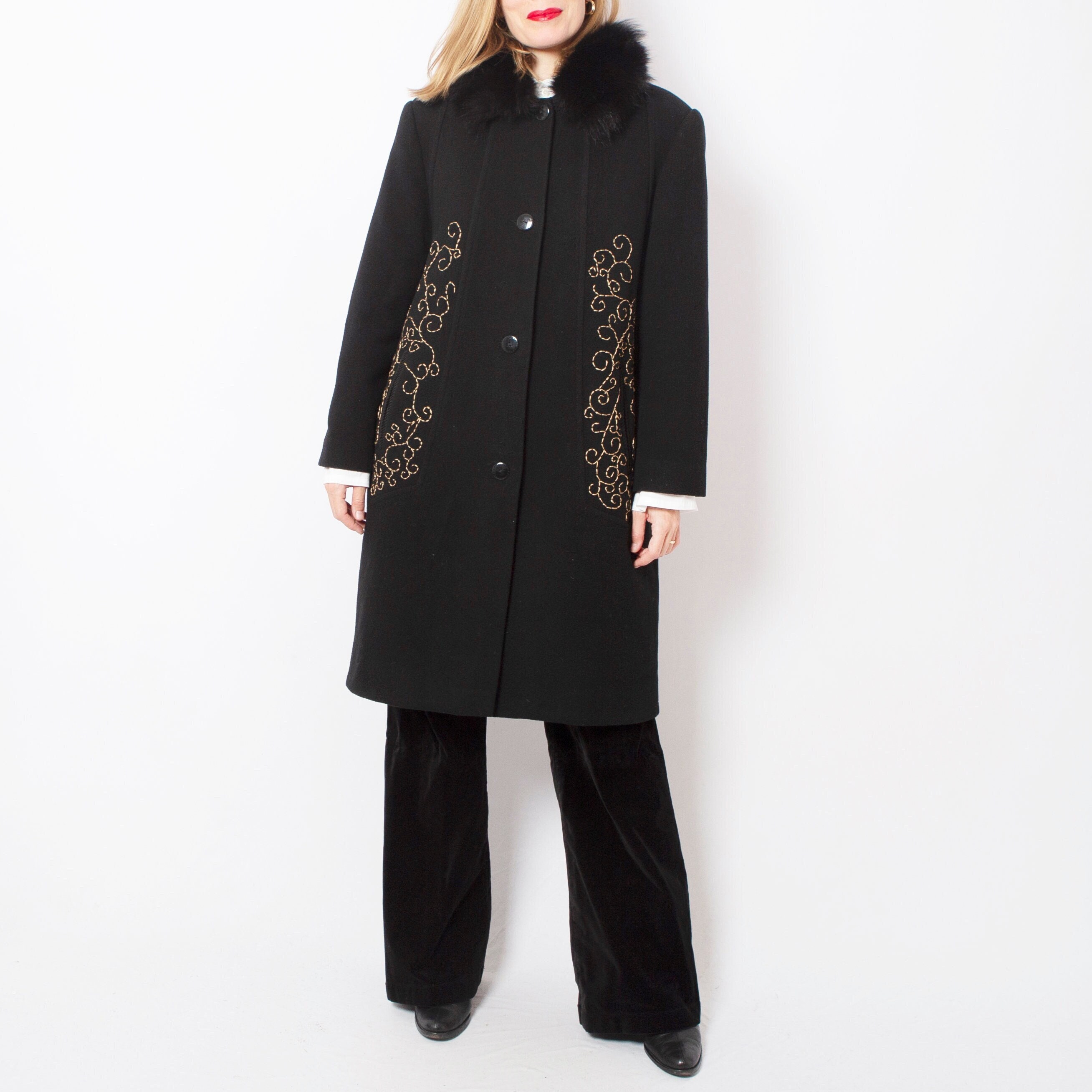 Kate spade faux fur collar velvet store trim coat