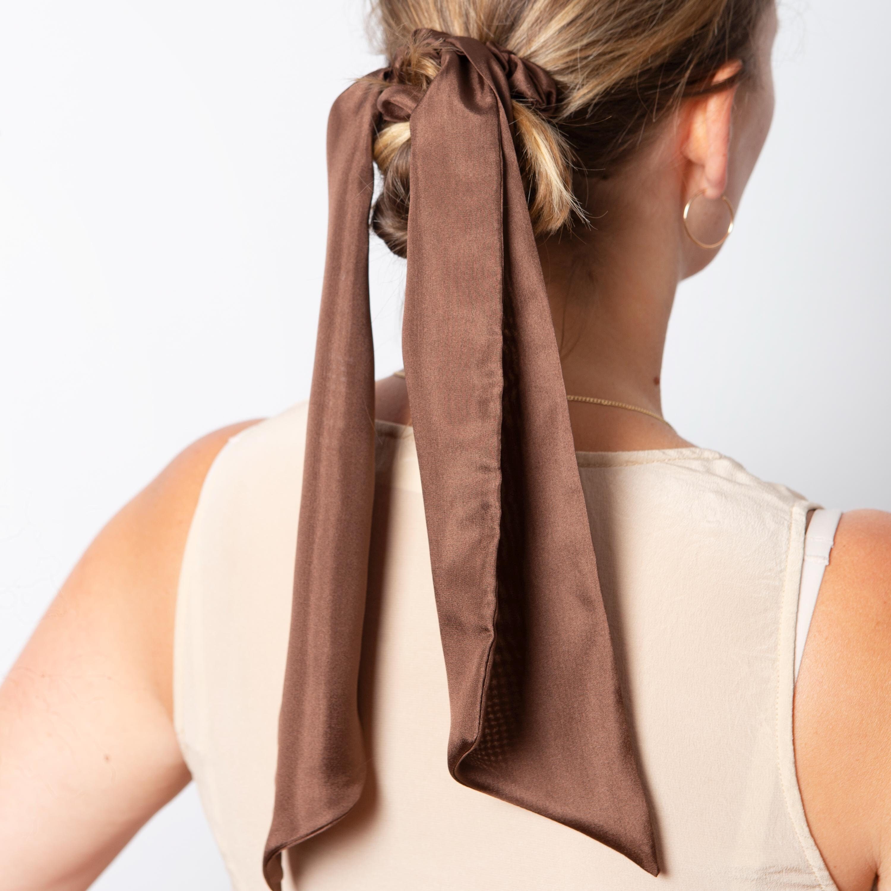 Brown Fashion Monogram Silk Scrunchie with Blue Ribbon Amazon.com : Blue Silk Scrunchies and Hair Bow - Satin Hair  main image 2
