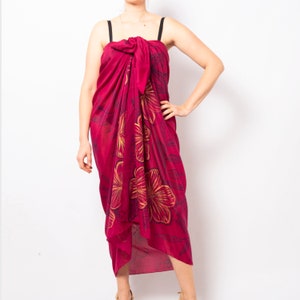 Hand Painted Sarong Hibiscus Red Tropical Print Sarong Plus Size Sarong Vacation Resort Wear Summer Scarf Christmas Gift for Her 75X54