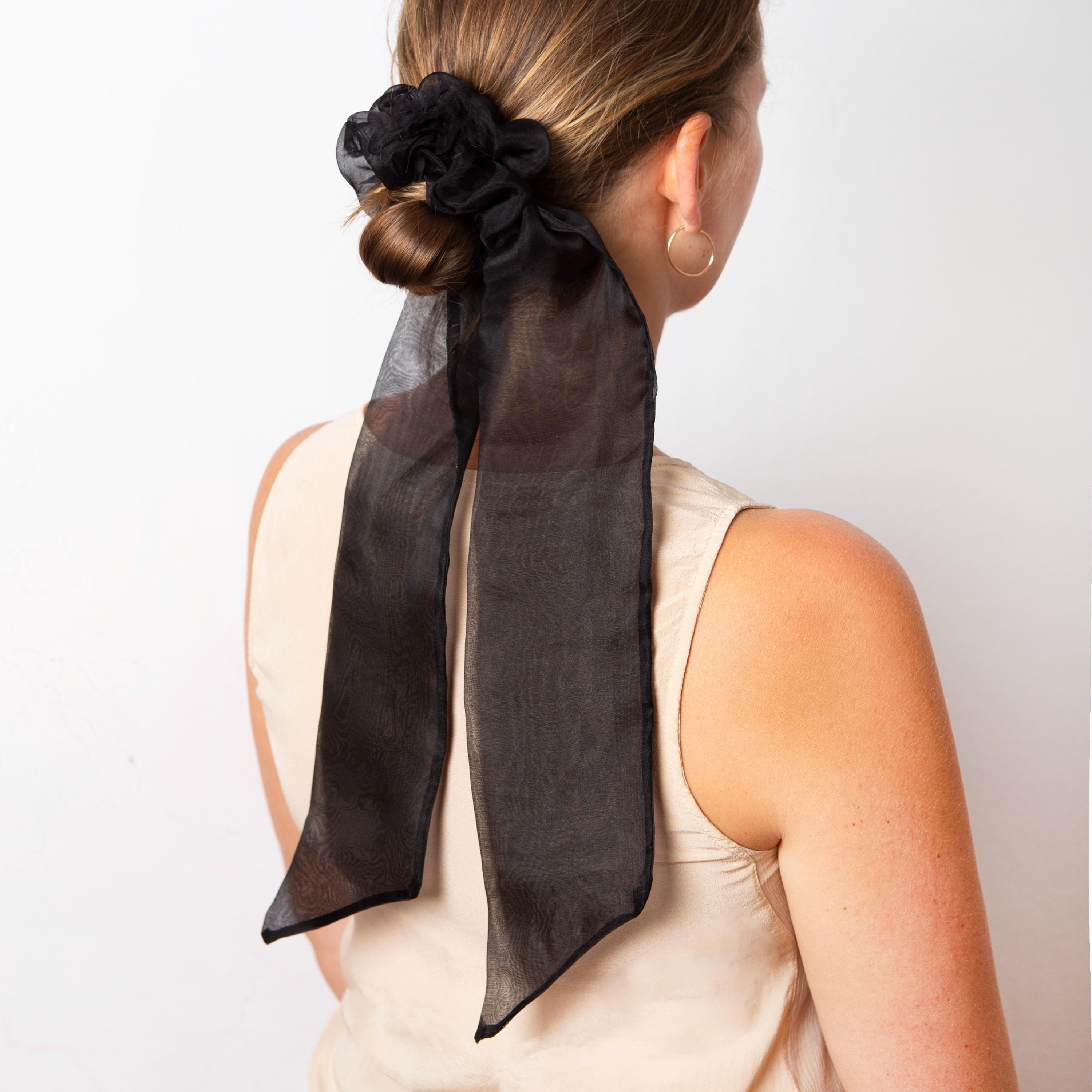 Black Silk Organza Bow Scrunchie Wedding Party Messy Bun Christmas