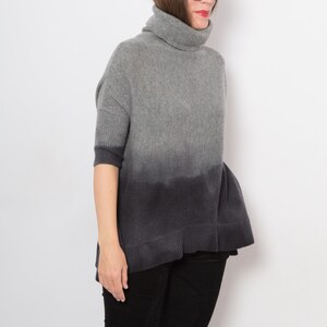 Grey Wool Sweater Short Sleeve Wool Sweater Hand Dyed Ombre Sweater Upcycled Sweater Dark Grey Sweater Turtleneck Wool Jumper Will fit S M image 9