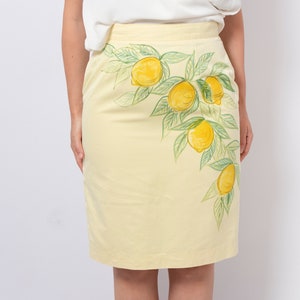 Lemon Print Hand Painted Skirt Floral Yellow High Waist Pencil Skirt Amalfi Italian Summer Holidays Lemon Italian Style Amalfi Coast Size M image 8