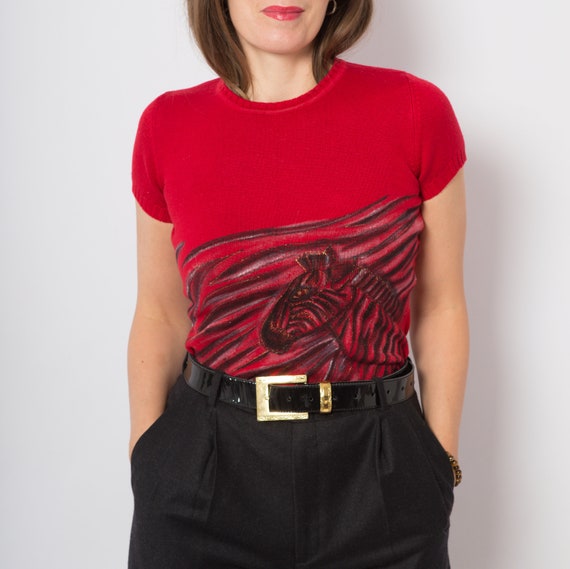 Zebra Print Red Merino Wool Sweater Red 