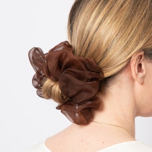 Brown Silk Organza Scrunchie Silk Scrunchie 100% Silk Scrunchie Hand Dyed Neutral Spring Scrunchie Hair Accessories Scrunchie Gift for Her image 2