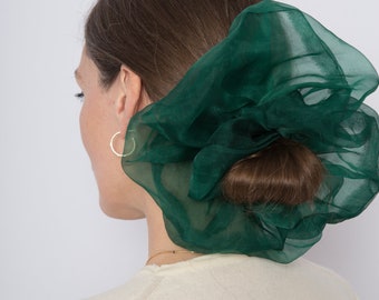 Green Silk Scrunchie Silk Organza Scrunchie Giant Scrunchie 100% Silk Scrunchie Green Scrunchie Spring Scrunchie Wedding Scrunchie