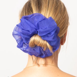 Royal Blue Silk Scrunchie Silk Organza Blue Scrunchie 100% Silk Scrunchie Party Hair Accessories Wedding Scrunchie Valentines Gift For Her