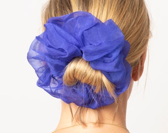 Royal Blue Silk Scrunchie Silk Organza Blue Scrunchie 100% Silk Scrunchie Party Hair Accessories Wedding Scrunchie Spring Gift For Her