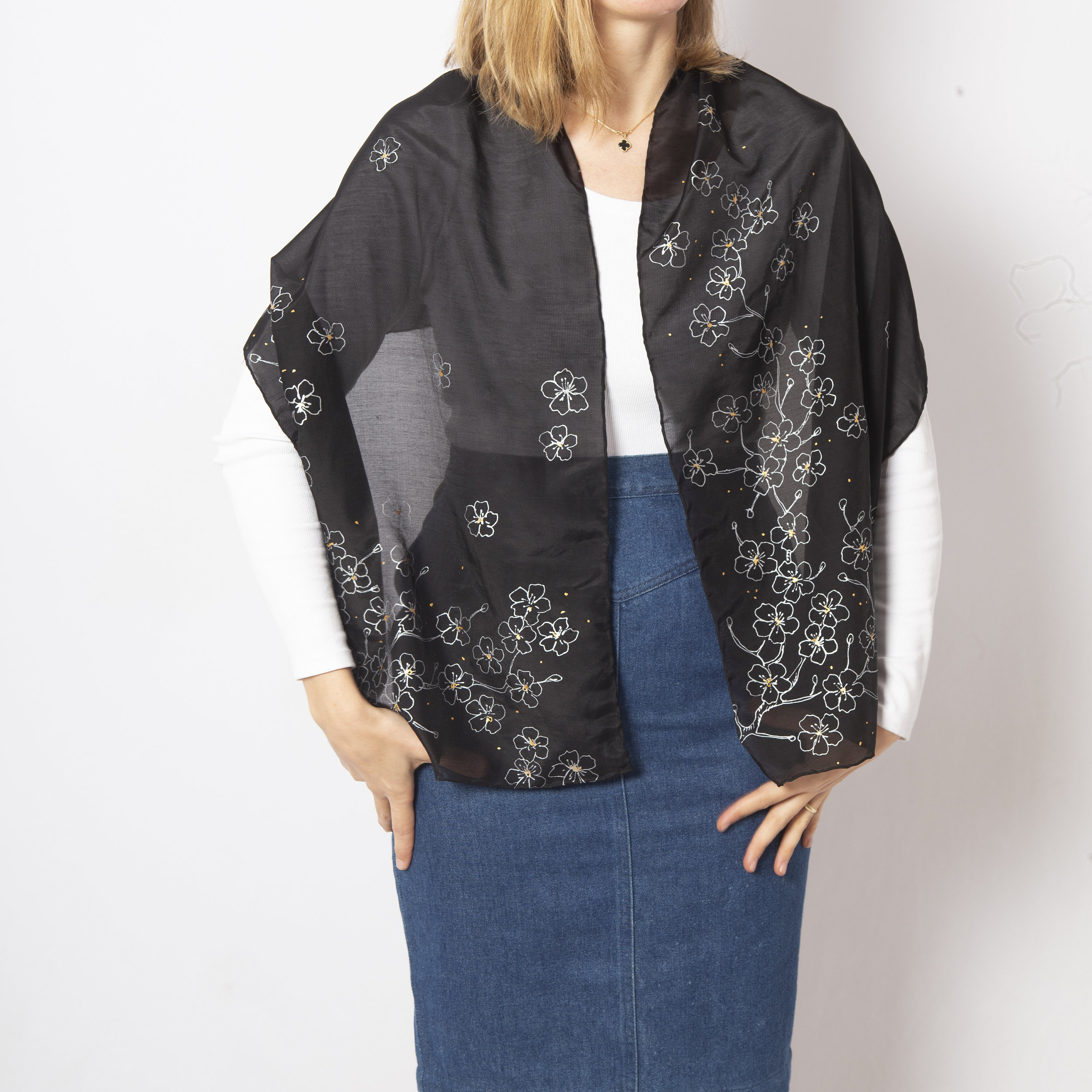 Sakura Hand Painted Black Silk Scarf Cherry Blossom Shawl Mom Gift - Etsy
