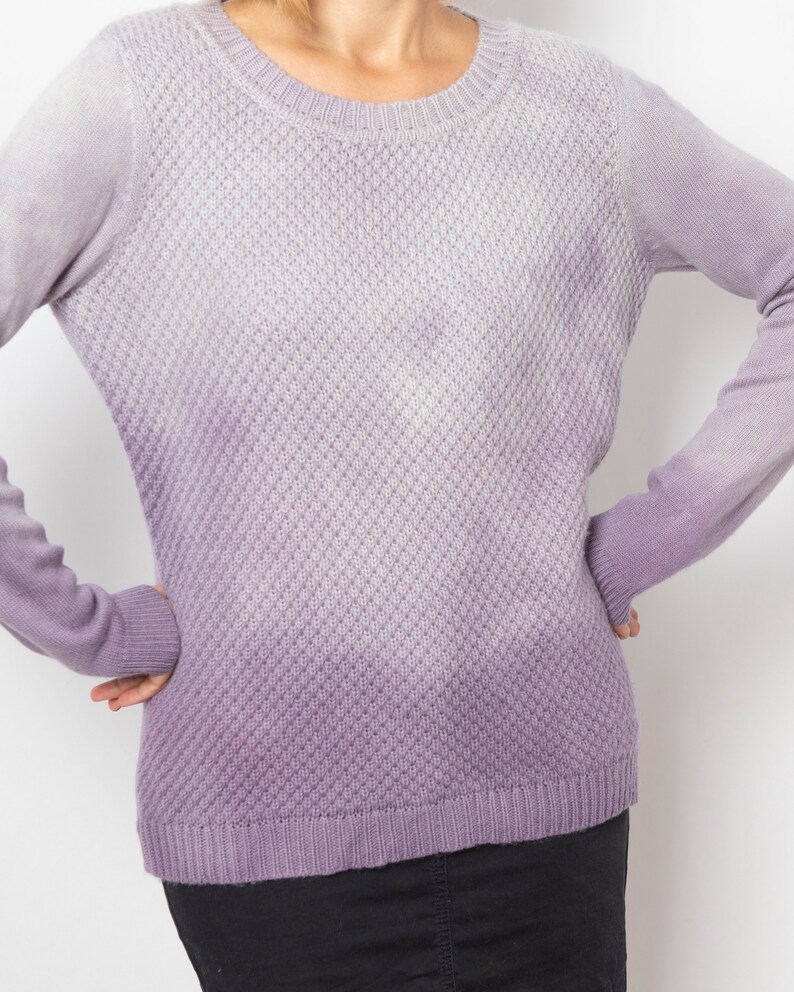 Hand Dyed Upcycled Lavender Sweater Upcycled Wool Sweater Soft Cashmere Sweater Wool Jumper Will fit M L sizes Mom Gift image 8