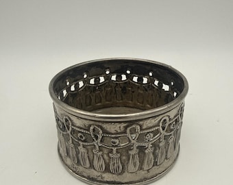 Antique Silver Plate Pierced Bottle Coaster with Relief Tassel Swag Decoration