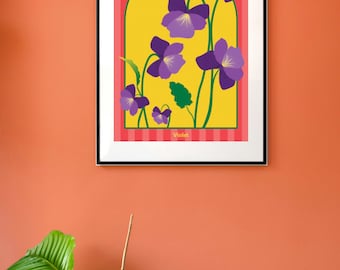 Serie de flores del mes de nacimiento: Violetas de febrero (impresión digital)