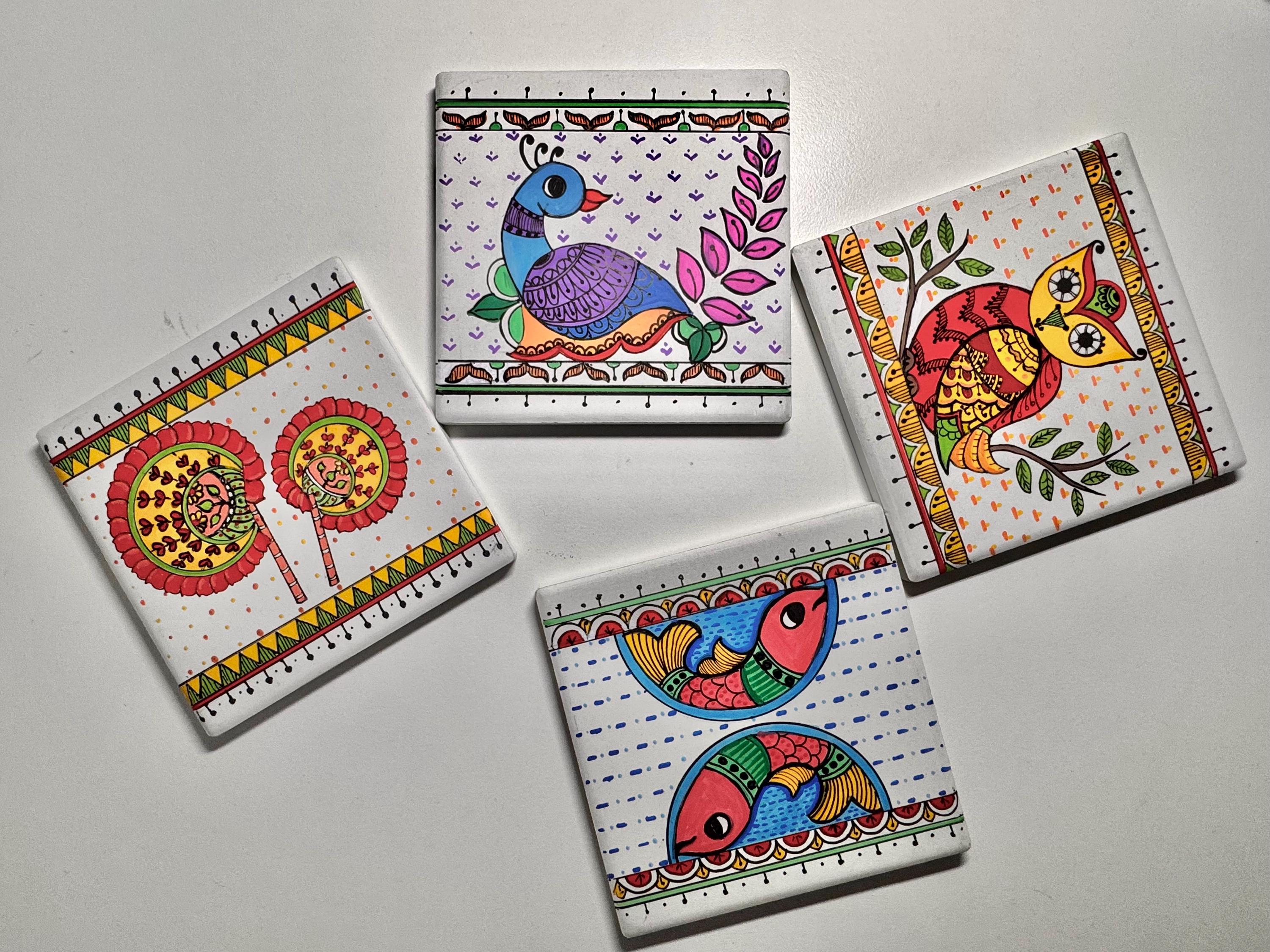 Hand-painted White Square Ceremaic Coasters | Traditional Indian ...