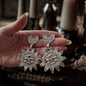 boucles d'oreilles soleil en acier inoxydable bijoux personnalisés idée Cadeau mariage invité bohème mariée champêtre fête mère gothique