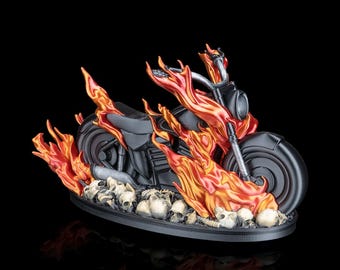 Hell Ride – Sculpture de moto enflammée | Art surréaliste de vélo de fonte | Peint ou blanc DIY | Décoration audacieuse | Cadeau motard